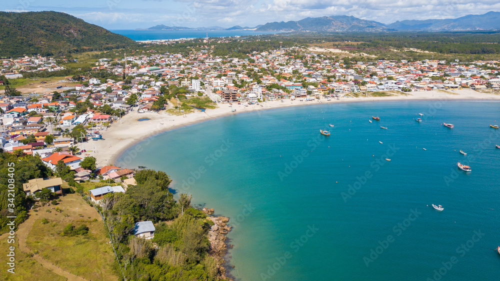 Aerial view of Pinheira beach, in Palhoça. Beautiful beach in Santa Catarina, Brazil