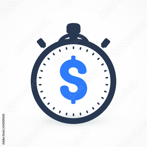 Budget Estimate Icon. Time Is Money Icon. Stopwatch, clock. Fast money transaction concept. financial services, quick loan approval, cash transfer, online payment, delivery