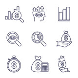 Financial analysis, business analysis concept, magnifier glass with bar graph. Analytics icon. Business financial forecast. Observation. Estimate. Budget graph. Predictive analytics. Stats icon