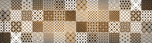 Brown beige white vintage retro geometric square mosaic motif cement tiles texture background banner panorama