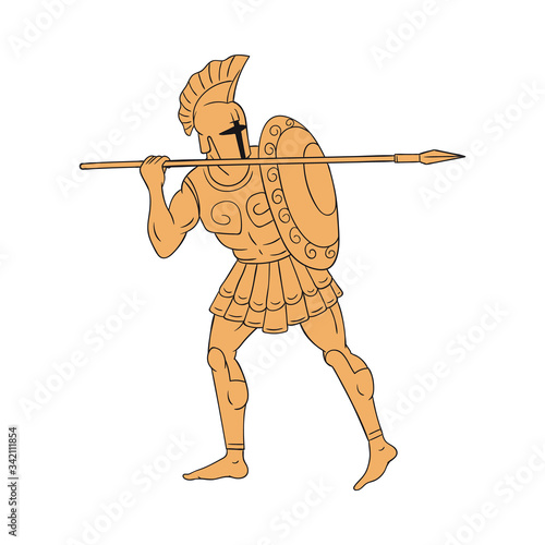 Greek ancient warrior or soldier with sword vector illustration isolated.