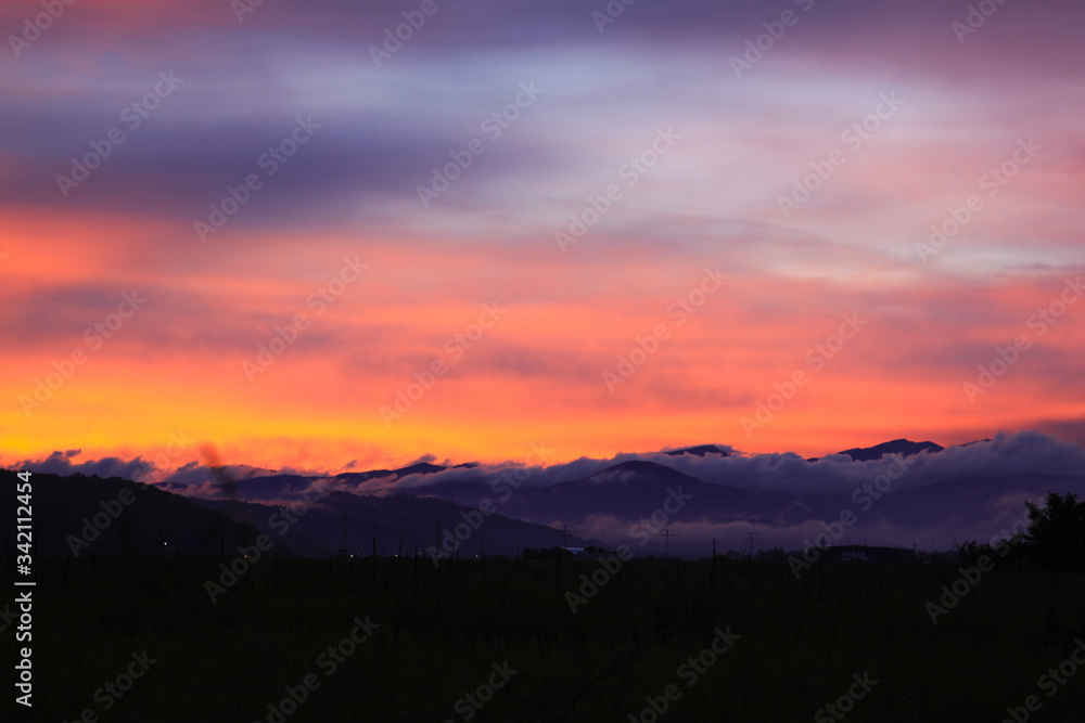 Mountain in Romania at sunset, near Brasov
