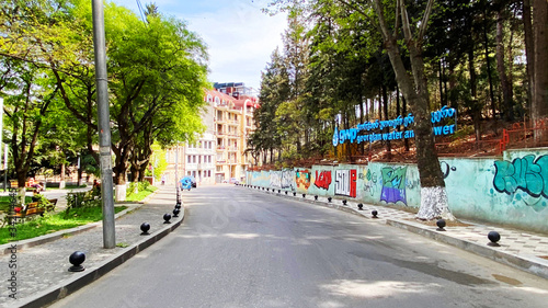 TBILISI, GEORGIA - APRIL 18, 2020: Empty Tbilisi, Street is normally gridlocked with shoppers and traffic. © Victoria Key