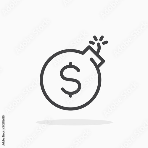 Money bomb icon in line style. Editable stroke.