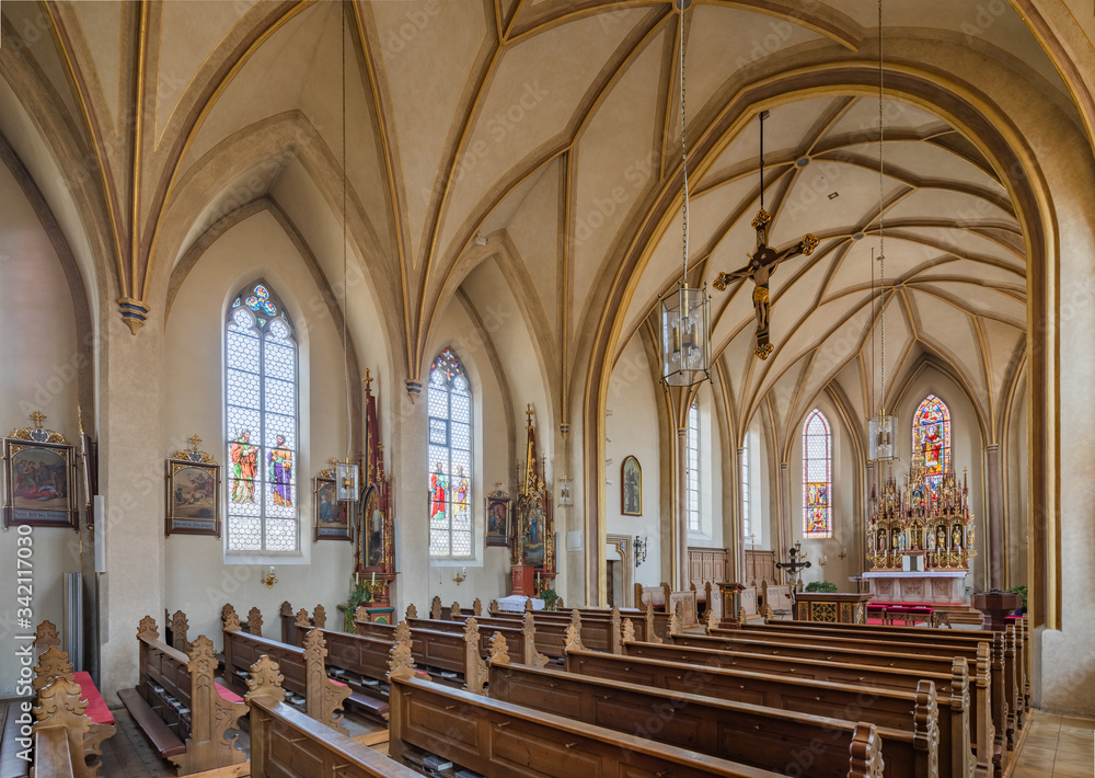 Kirche, Pfarrkirche, St. Stephan, Massing, Landkreis Rottal-Inn, Niederbayern, Bayern, Deutschland, Innenansicht