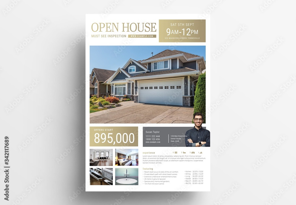 Open House Flyer Layout for Real Estate Agents Stock Template Adobe Stock