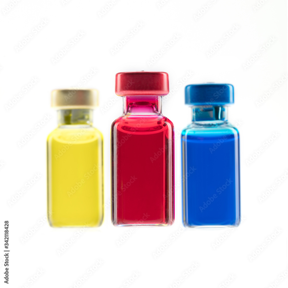 Colofull vaccine and medicine on white background Colofull vaccine and medicine on white background