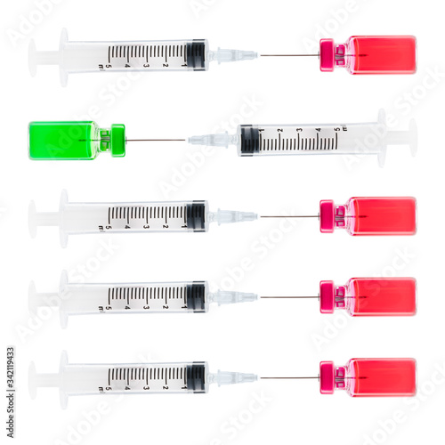 Syringe vaccine and medicine on white background