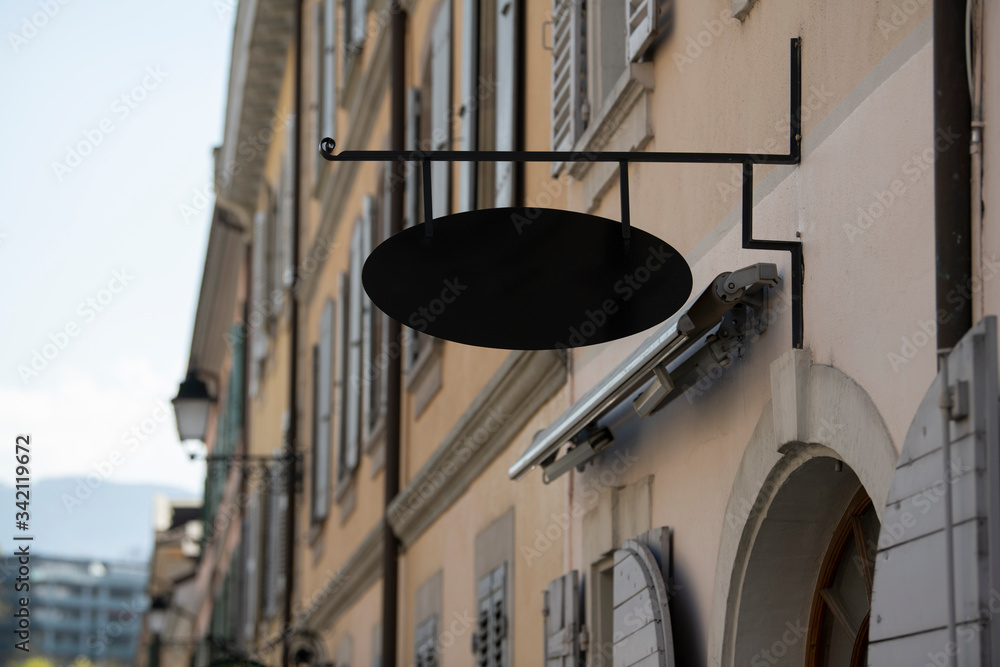 A sign or signboard above the store for inscriptions. Template or pattern. 