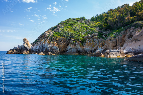 View of the rocky coast of Giglio island with mediterranean vegetation (Grosseto, Tuscany, Italy). © Giongi63