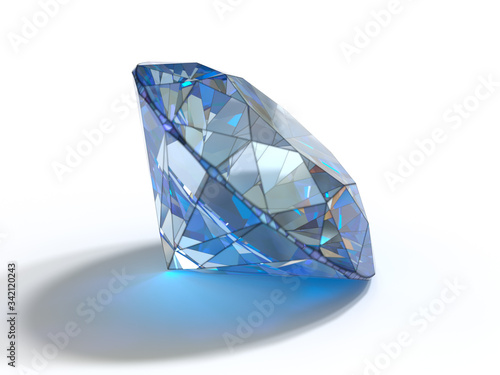 Blue round brilliant cut diamond drawing on white background  side view 