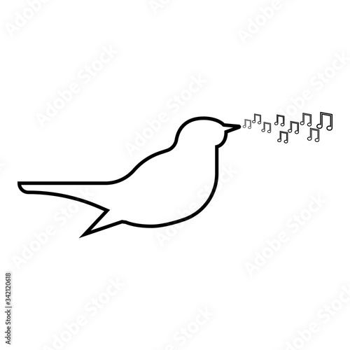 Nightingale singing tune song Bird musical notes Music concept icon outline black color vector illustration flat style image