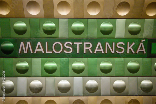 Prague Malostranska tube station wall