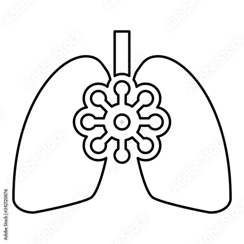 Coronavirus damaged lungs Virus corona atack Eating lung concept Covid 19 Infected tuberculosis icon outline black color vector illustration flat style image
