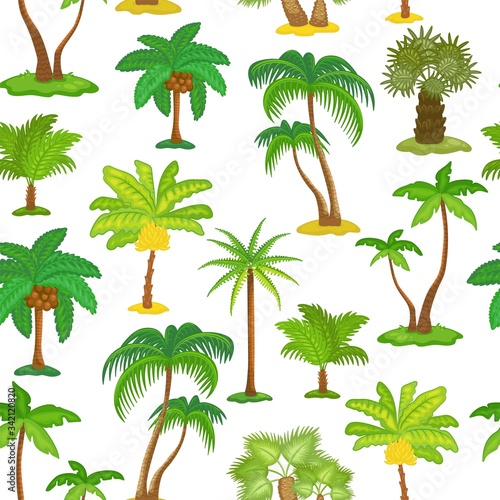 Tropical palm tree seamless pattern - different types of green exotic trees