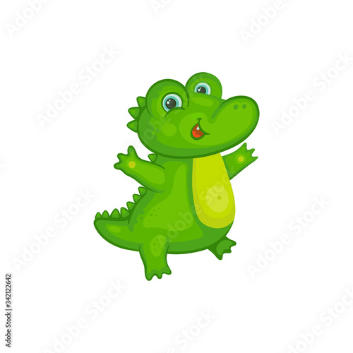 Cute alligator or crocodile cartoon character, vector illustration isolated.