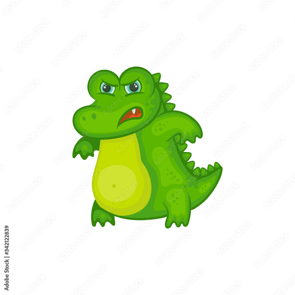 Angry crocodile baby isolated on white background - green cartoon alligator Angry crocodile baby isolated on white background - green cartoon alligator
