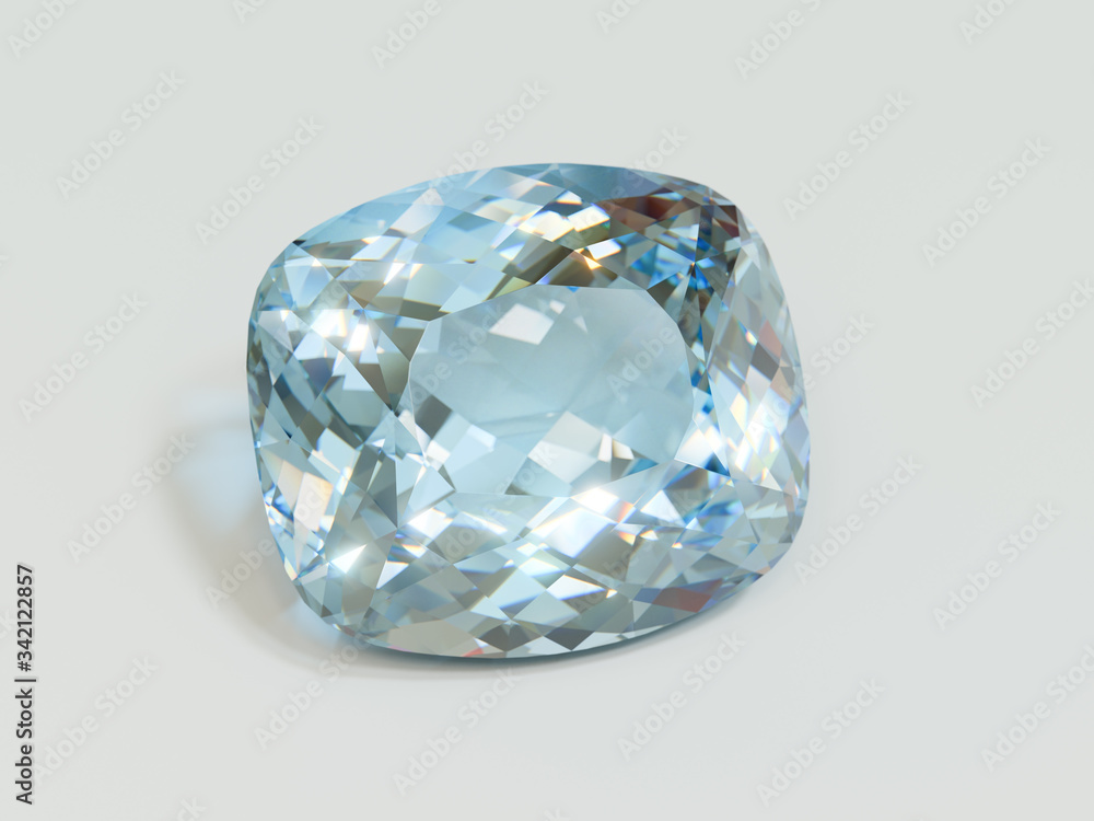 Cushion portuguese cut aquamarine on white background Cushion portuguese cut aquamarine on white background
