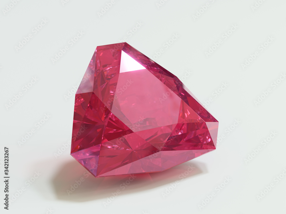 Trilliant cut pink ruby on white background Trilliant cut pink ruby on white background