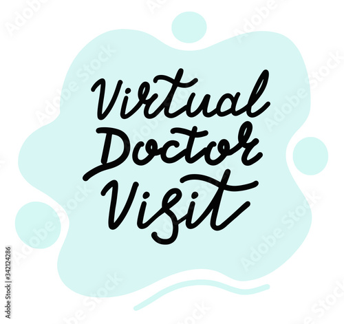 Virtual doctor visit. Medical online, lettering calligraphy illustration. Vector eps handwritten brush trendy black isolated on blue background.