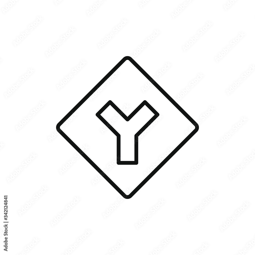 three way intersection road sign icon isolated on white background three way intersection road sign icon isolated on white background