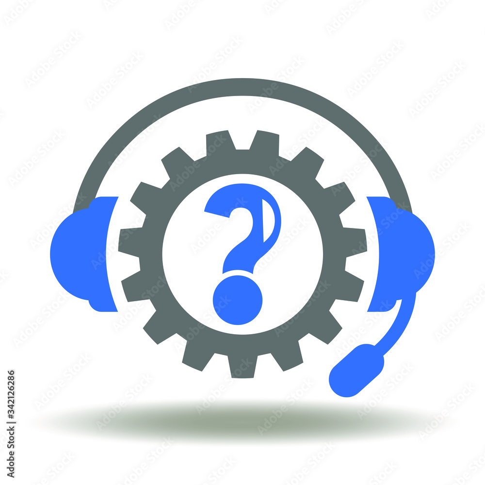 Support Chat Bot Business Logo. Headset Gear Question Icon Vector. Customer Care Symbol. Headphones telephone hot line operator sign. Support Chat Bot Business Logo. Headset Gear Question Icon Vector. Customer Care Symbol. Headphones telephone hot line operator sign.