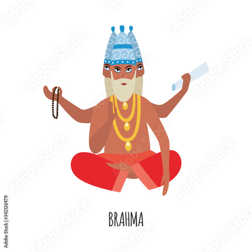 Cartoon Brahma - creation god from Hinduism religion in India