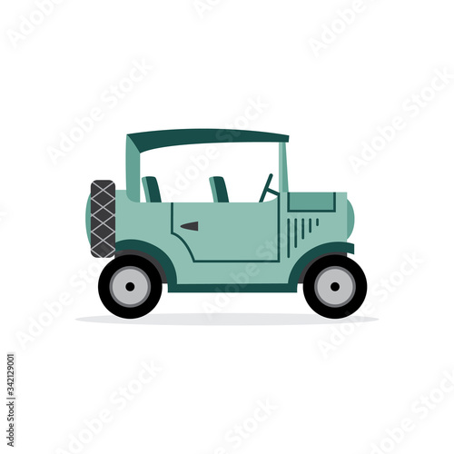 Vintage automobile or old car cartoon icon flat vector illustration isolated.