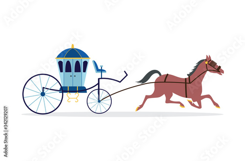 Retro horse carriage icon or symbol, flat vector illustration isolated on white.