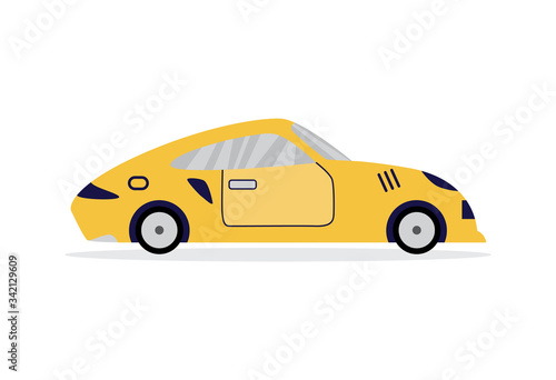 Yellow sport car from side view - fast speed vehicle