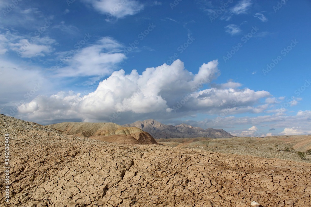 desert landscape with blue sky and clouds