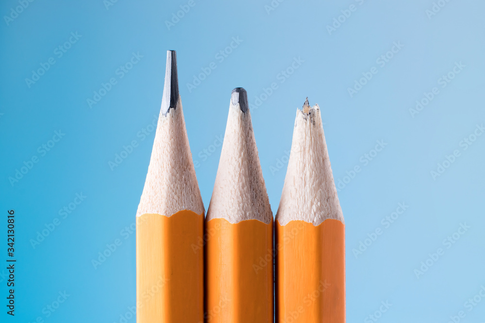 Sharp pencil, dull pencil and broken pencil. Variation, life cycle