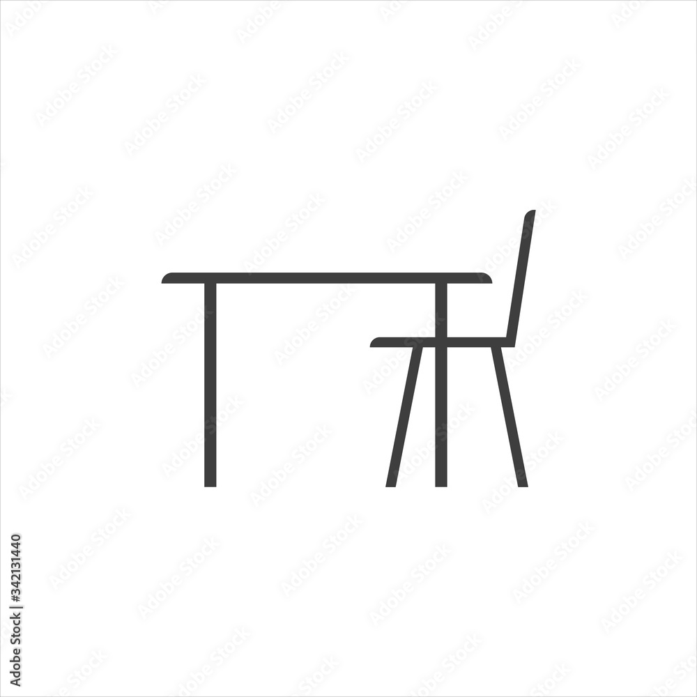 Dinig room flat line icon. Apartment furniture sign, vector illustration of dinner table and chairs. Dinig room flat line icon. Apartment furniture sign, vector illustration of dinner table and chairs.