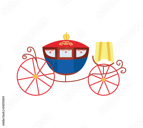 Royal vintage carriage couch with big wheels isolated on white background
