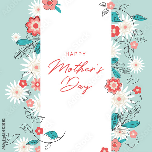 happy mother day, holiday pink flower on blue background. can be use for sale advertisement, backdrop. vector