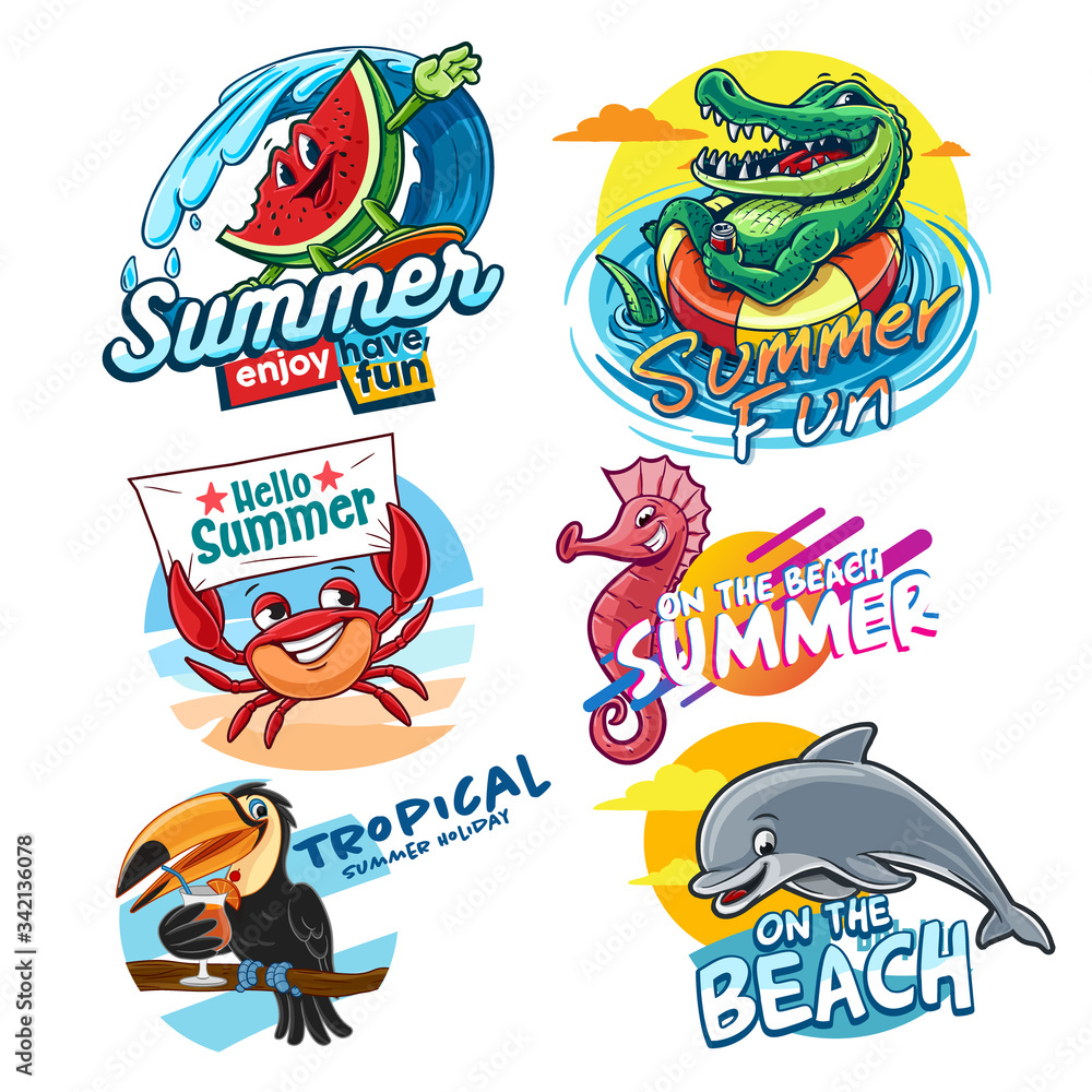 set of stickers for summer logo set of stickers for summer logo