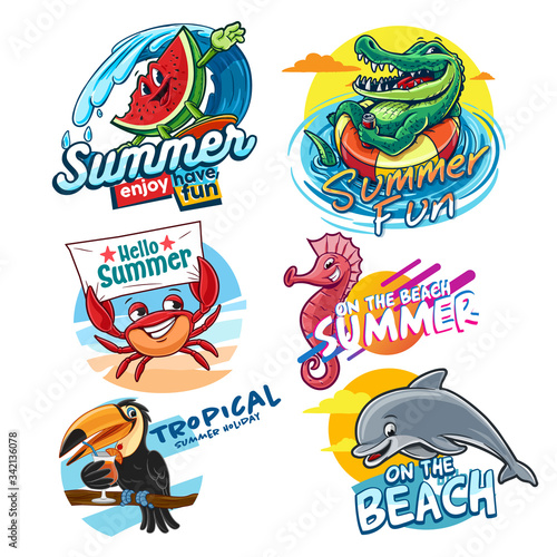 set of stickers for summer logo