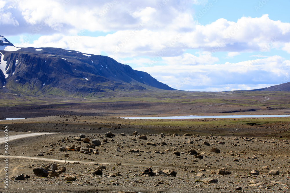 Kjolur / Iceland - August 25, 2017: Scenery along the Kjolur Highland Road, Iceland, Europe Kjolur / Iceland - August 25, 2017: Scenery along the Kjolur Highland Road, Iceland, Europe