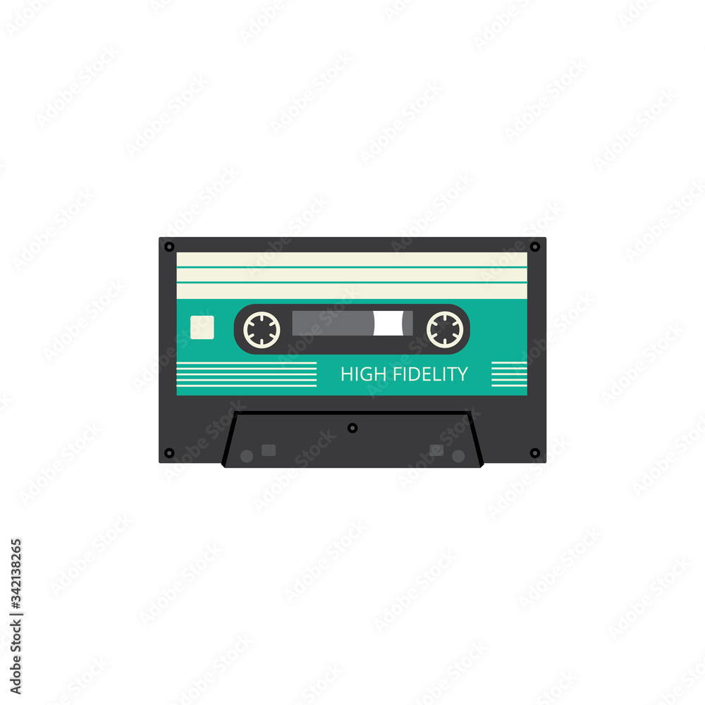 Audio sound retro cassette cartridge icon, flat vector illustration isolated.