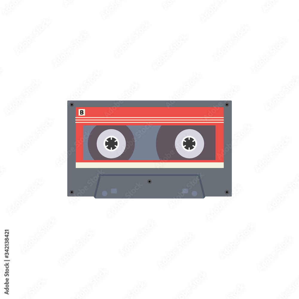 Icon of music tape or video player cassette flat vector illustration isolated.