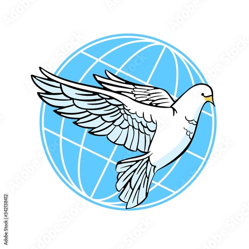 Dove of peace. White dove on the background of the earth.