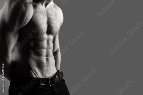 Athletic caucasian, ab, six pack, chest muscles, triceps. Beautiful male torso, ab. Sexy man, naked body, nude male. Strong mans, bodybuilder, muscular men. Sexy body, nude man, naked male, muscled.