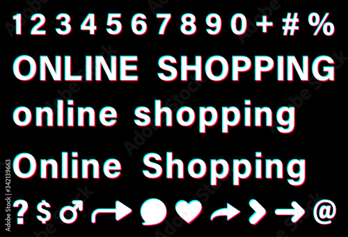 Online shopping white sign on black background.