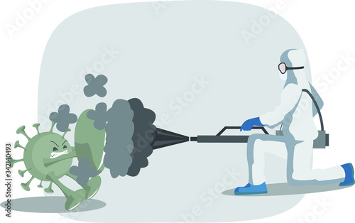 Medical staff is attacking corona virus using disinfectant smoke illustration