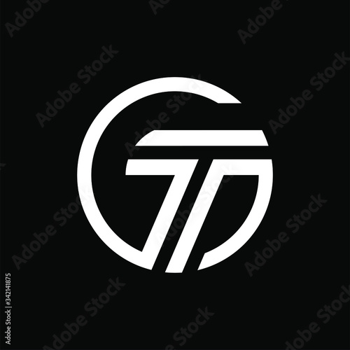 Initial letter GT or TG logo template with circle line art symbol in flat design monogram illustration
