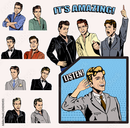 Tablou pe pânză Vector Retro Men - Fictional Characters for your Original Designs and Text - Vin