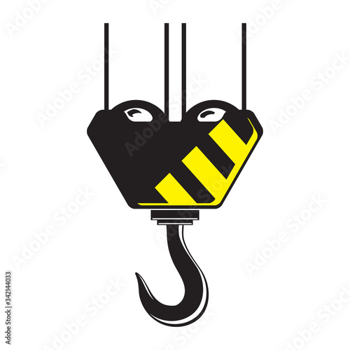 Industrial Hook Icon Isolated on White Background. Construction Crane Logo. Old Lifting Machinary and Steel Rope.
