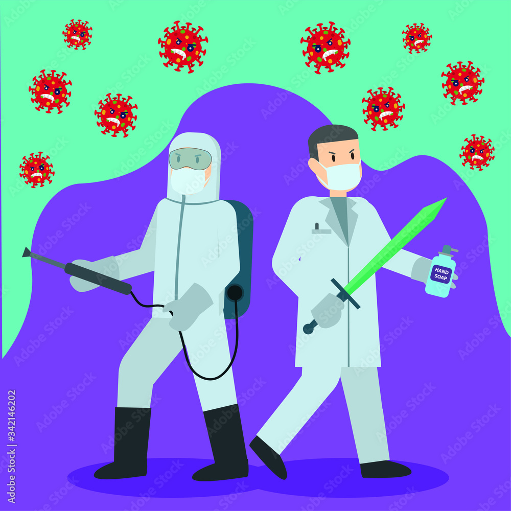 Medical staffs are fighting against corona virus illustration