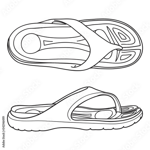 Flip flop sport sandal shoes for men. Doodle vector illustration