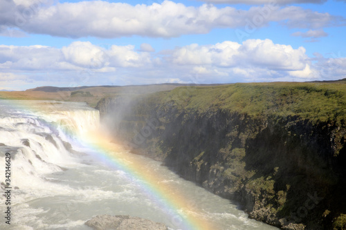 Fototapeta Naklejka Na Ścianę i Meble -  Gullfoss / Iceland - August 25, 2017: The famous Gullfoss waterfall, Iceland, Europe